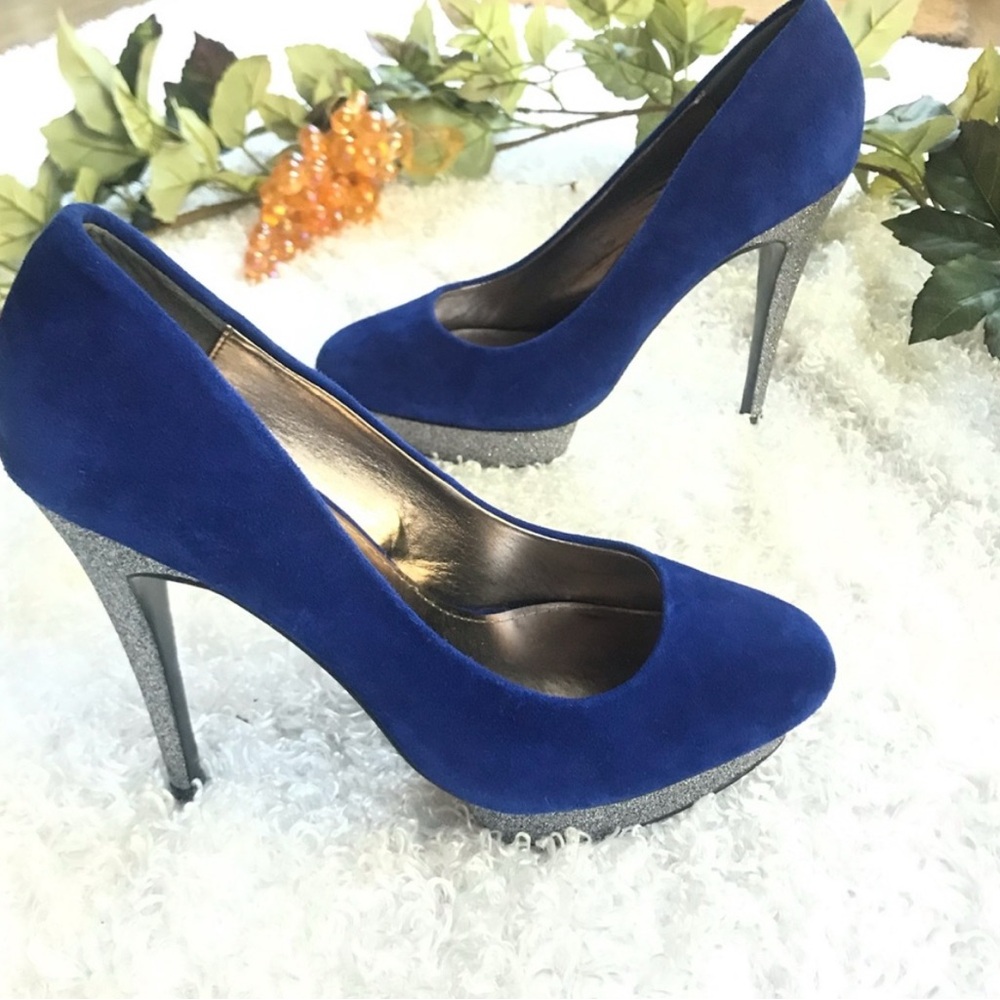 DV dolce Vita blue suede silver platform heels